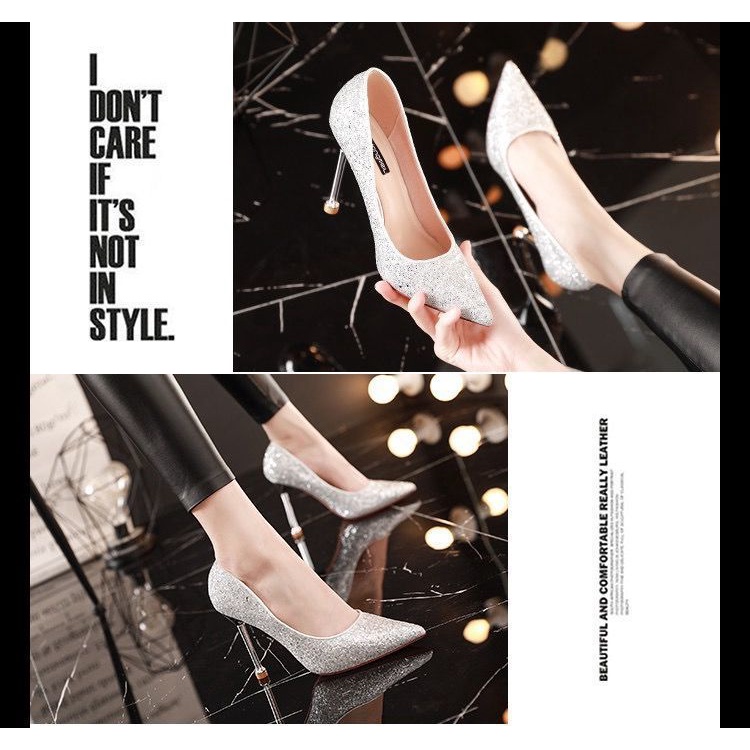 Giày Cao Gót Mũi Nhọn Đính Kim Tuyến Lấp Lánh Thời Trang Xuân Thu 2022 Cho Nữ