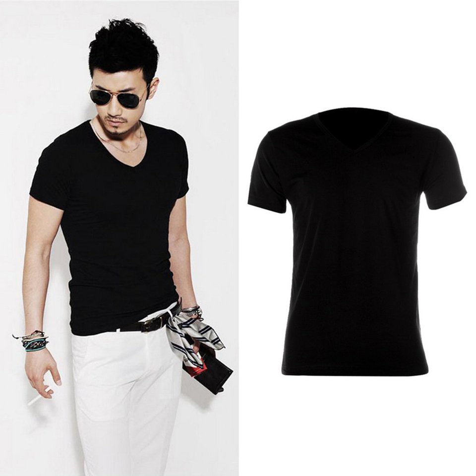 Áo thun nam cotton cổ V form ôm