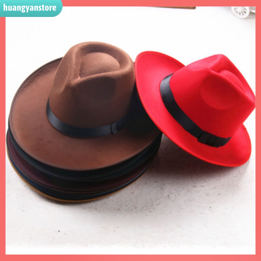HY| Mũ Fedora Panama Vành Rộng Bằng Vải Nỉ Cứng Kiểu Vintage Thời Trang Mùa Thu Cho Nam Và Nữ