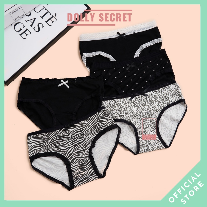 Quần lót nữ cotton họa tiết da báo cá tính sexy gợi cảm viền ren có nơ cao cấp DOLLY SECRET QL046