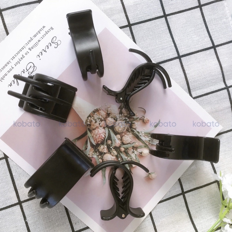 Set 3 kẹp tóc càng cua 3 răng, 5 răng màu đen nhựa nhám và bóng