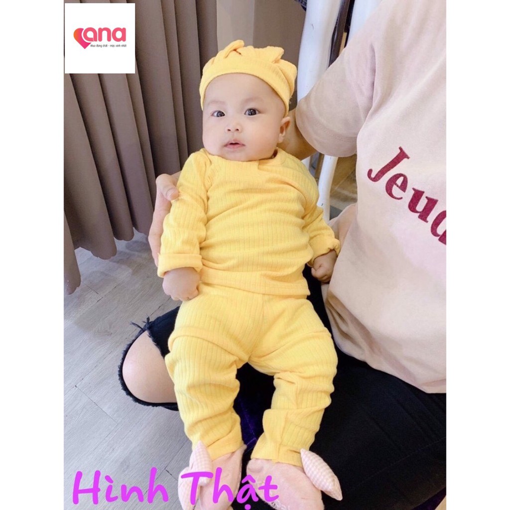 Bộ áo quần len thun gân dài tay cho bé trai bé gái TẶNG TURBAN [Big Sale] bộ đồ ngủ mùa thu đông ấm thun gân cho bé trai