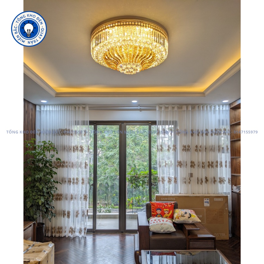 Đèn Trần, Mâm Ốp Trần Pha Lê Cao Cấp_Đèn Ốp Trần Trang Trí Phòng Khách Bh 24 Tháng