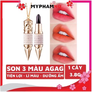 Son 3 màu nữ hoàng kim cương AGAG dưỡng ẩm siêu lì chống nước lâu trôi giữ màu 8-12h nội địa Trung MyphamNQ