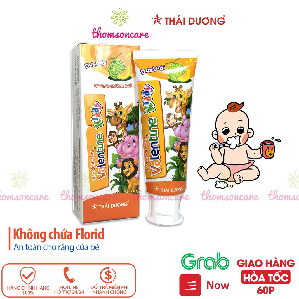 Kem đánh răng trẻ em Valentine Kiddy cho bé từ 2 tuổi, không chứa Flouride, từ thảo dược của Sao Thái Dương Tuýp 50g