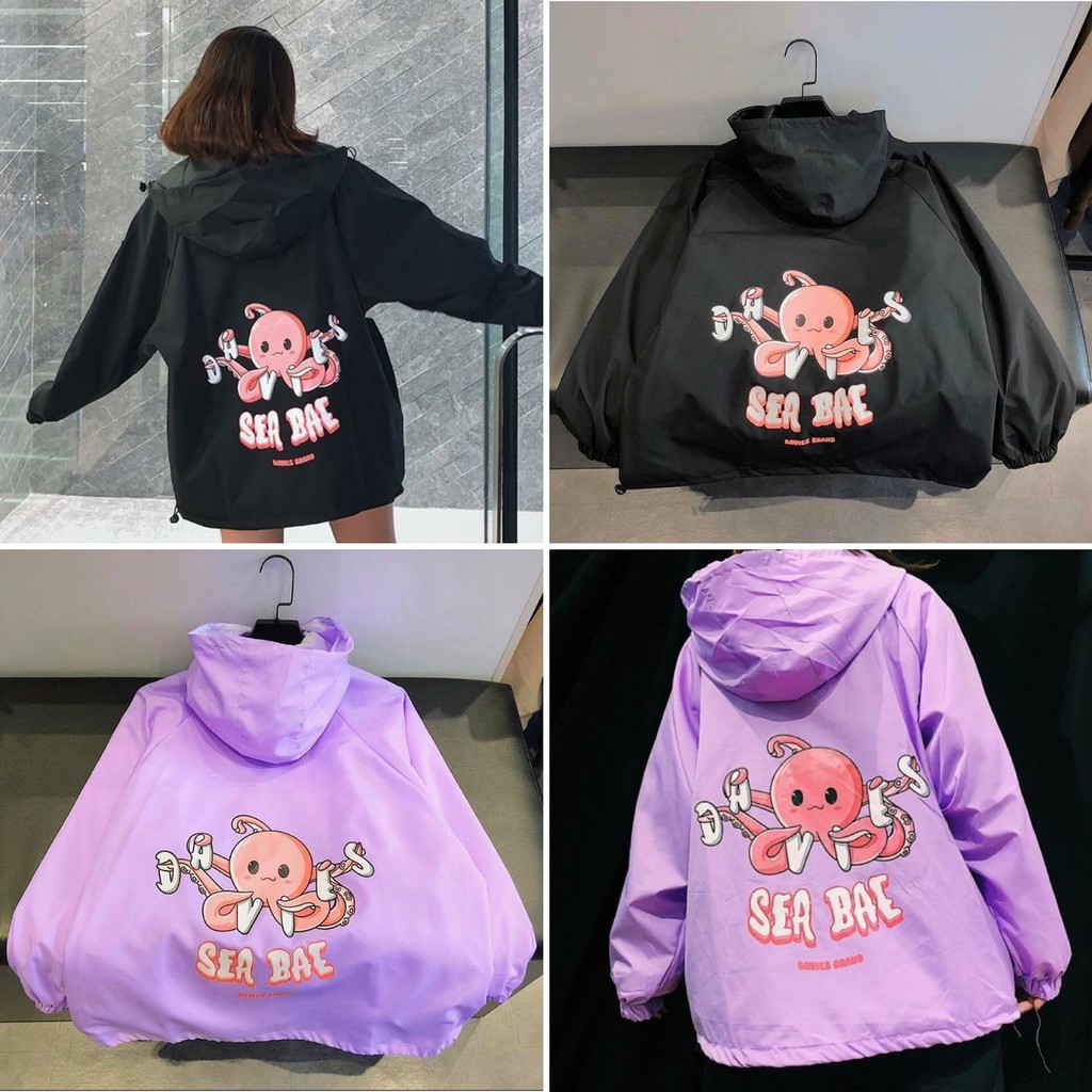 Áo Khoác Dù Bạch Tuộc 2 Màu ĐEN, TÍM Form Unisex