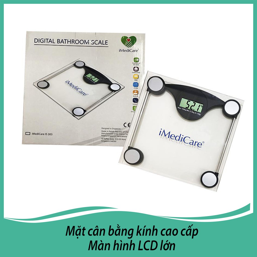 [Deal Sốc] Cân sức khỏe điện tử IMEDICARE IS-303 - Mặt cân kính cao cấp, Công nghệ cảm biến thông minh - BH 6 tháng