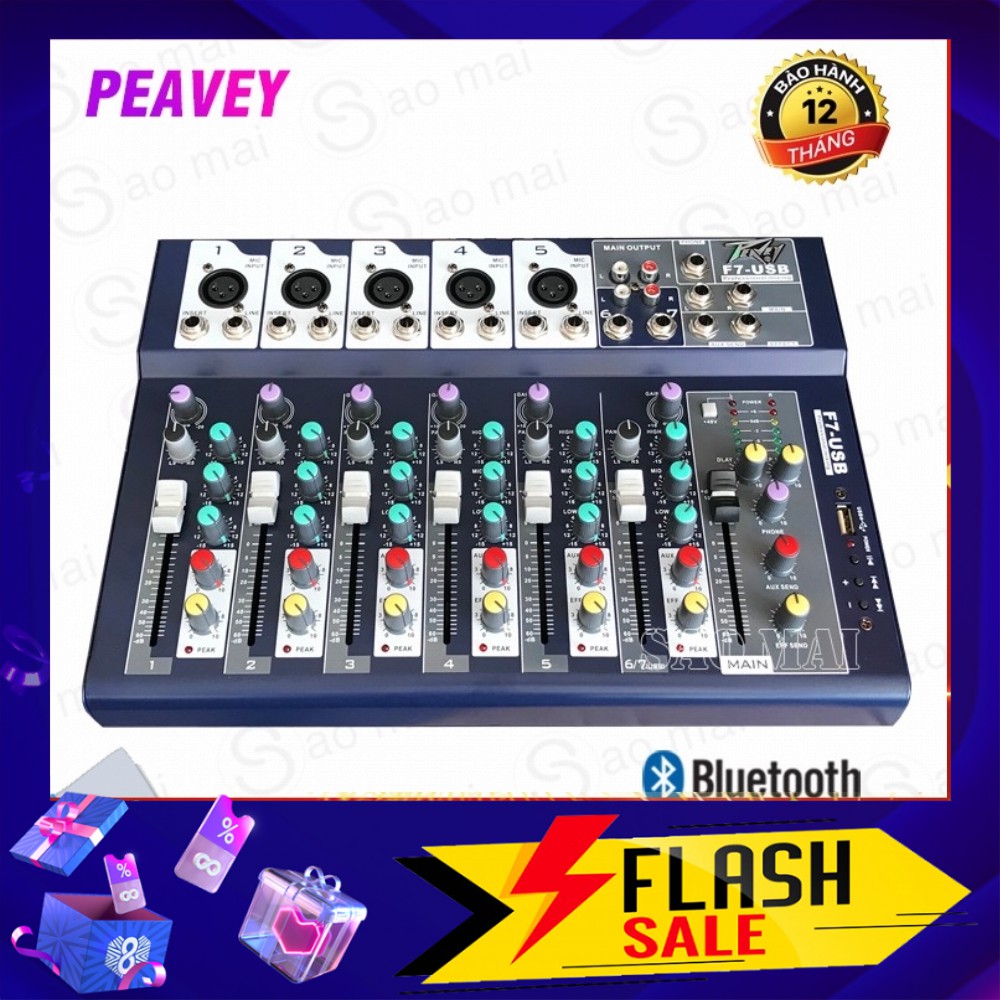 MIXER BÀN PEAVEY F7- USB CÓ BLUETOOTH, KARAOKE SÂN KHẤU MINI GIA ĐÌNH VÀ CHUYÊN NGHIỆP