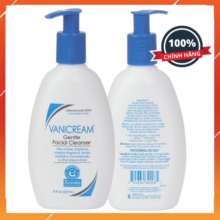 Sữa rửa mặt Vanicream dành cho da nhạy cảm Gentle Facial Cleanser for sensitive skin