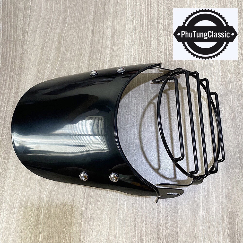 Combo kính chắn gió kèm lưới ngoài bảo vệ đèn pha xe máy, độ classic, cafe racer...