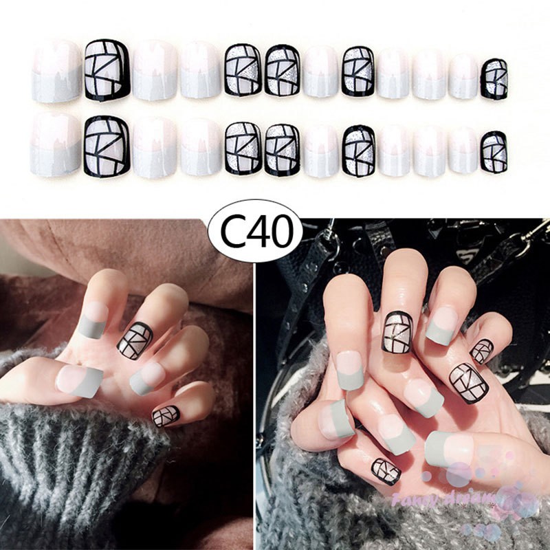 Bộ 24 móng giả kèm keo miếng dán 3D phong cách cho nữ
