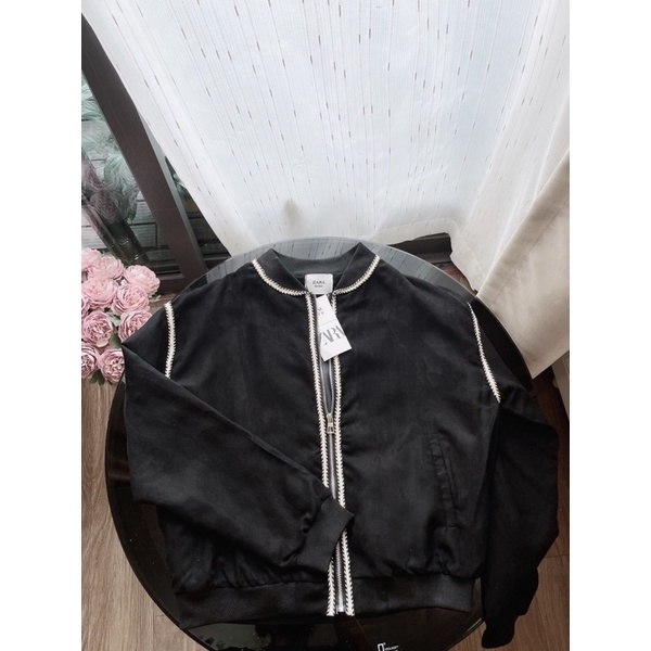 Áo bomber da lộn dây viền