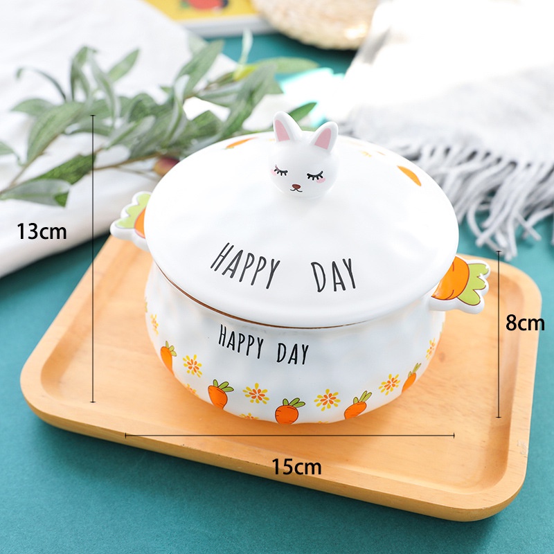 BÁT SỨ MỲ HÌNH NỒI (RABBIT) 2 QUAI CÓ NẮP