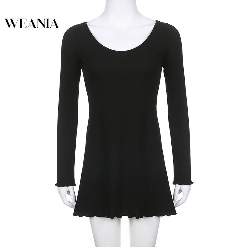 Đầm Tay Dài Cổ Chữ V Màu Trơn Thiết Kế Thanh Lịch