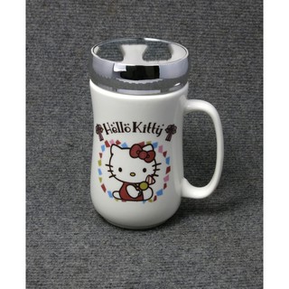 Ly sứ có nắp giữ nhiệt kiêm Gương Hello Kitty