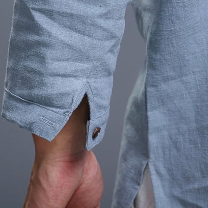 Men's Cotton Linen Casul T-shirt Tops Long Sleeve Casual Button Shirts Top Linen Long Sleeve Shirt Breathable and Sweat