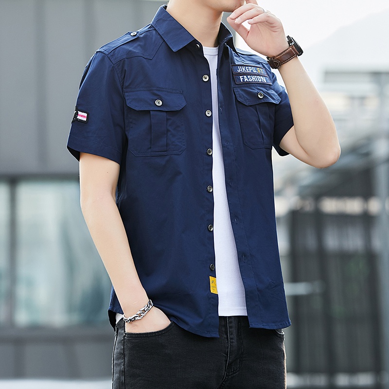 M-6xl Puls Size Áo sơ mi Nam 100% Cotton Áo sơ mi Jeep Áo sơ mi chở hàng Ngắn tay Nam Áo sơ mi thường cho nam