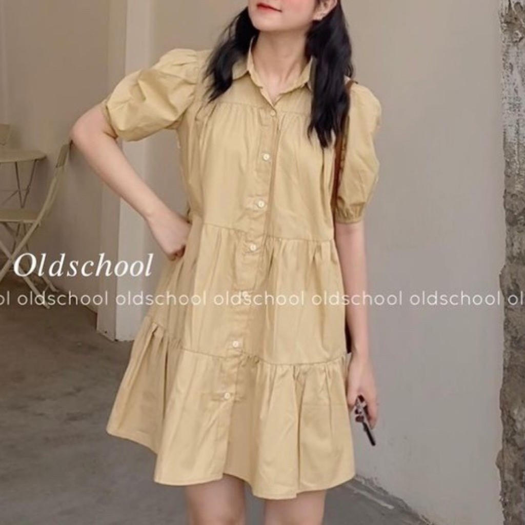 VÁY SƠ MI BABYDOLL ULZZANG CỔ ĐỨC DÁNG XÒE CHO NỮ / ĐẦM CỘC TAY TAY BỒNG XINH XẮN