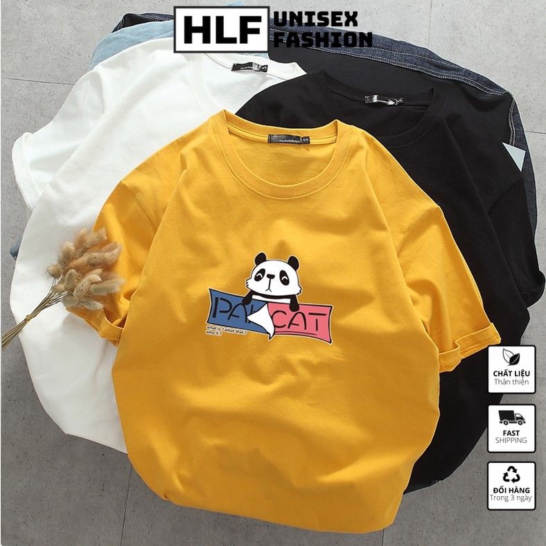 Áo thun tay lỡ unisex panda cat cực xinh, áo phông form rộng tay lỡ HLFa thumbnail