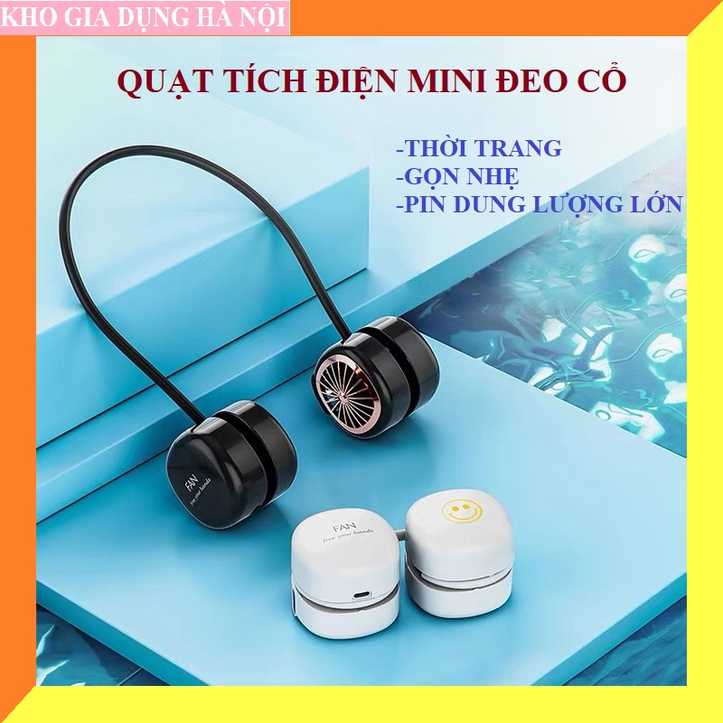 Quạt tích điện đeo cổ, quạt mini không dây sạc pin USB có 4 tốc độ gió, pin 1800mAh