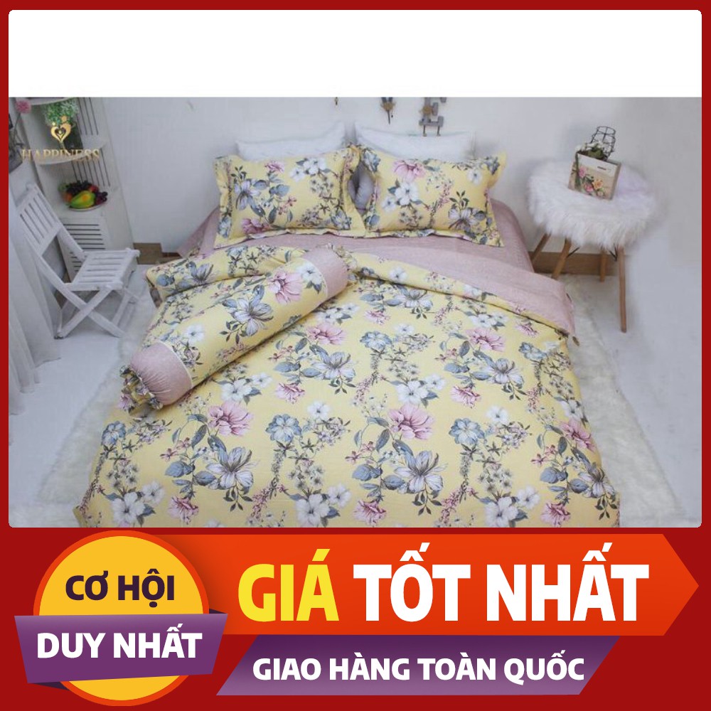 Bộ chăn ga phủ trần bông cotton lụa Happiness