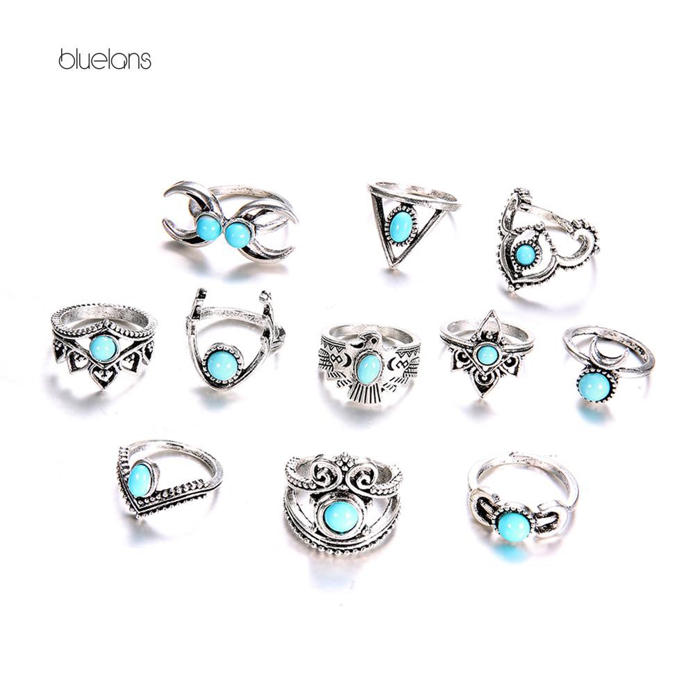 Set 11 Nhẫn Đeo Đốt Ngón Tay Nhiều Kiểu Phối Đá Nhân Tạo Đẹp Mắt Cho Nữ