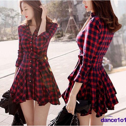 Đầm Nữ Tay Dài Họa Tiết Caro Thời Trang Quyến Rũ