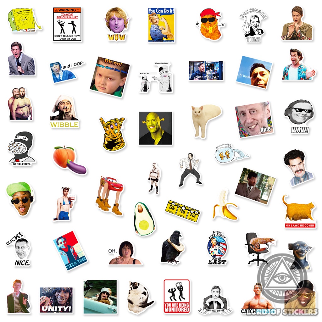 Set 50 Hình Dán Meme Sticker Cute Hài Hước Chống Thấm Nước Trang Trí Mũ Bảo Hiểm, Laptop, Ván Trượt, Máy Tính, Vali, Sổ
