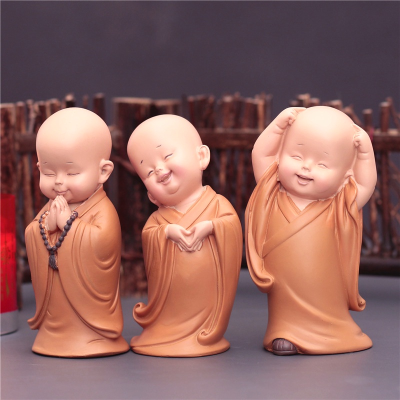 Mô hình chú tiểu áo nâu biểu cảm dễ thương trang trí nhà cửa quà tặng bạn bè người thân - Go Home