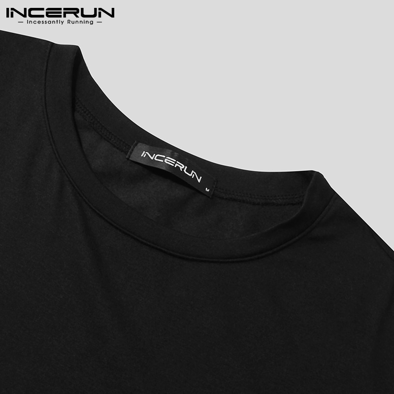 Áo thun nam INCERUN tay ngắn thiết kế giả 2 áo đắp vải độc đáo