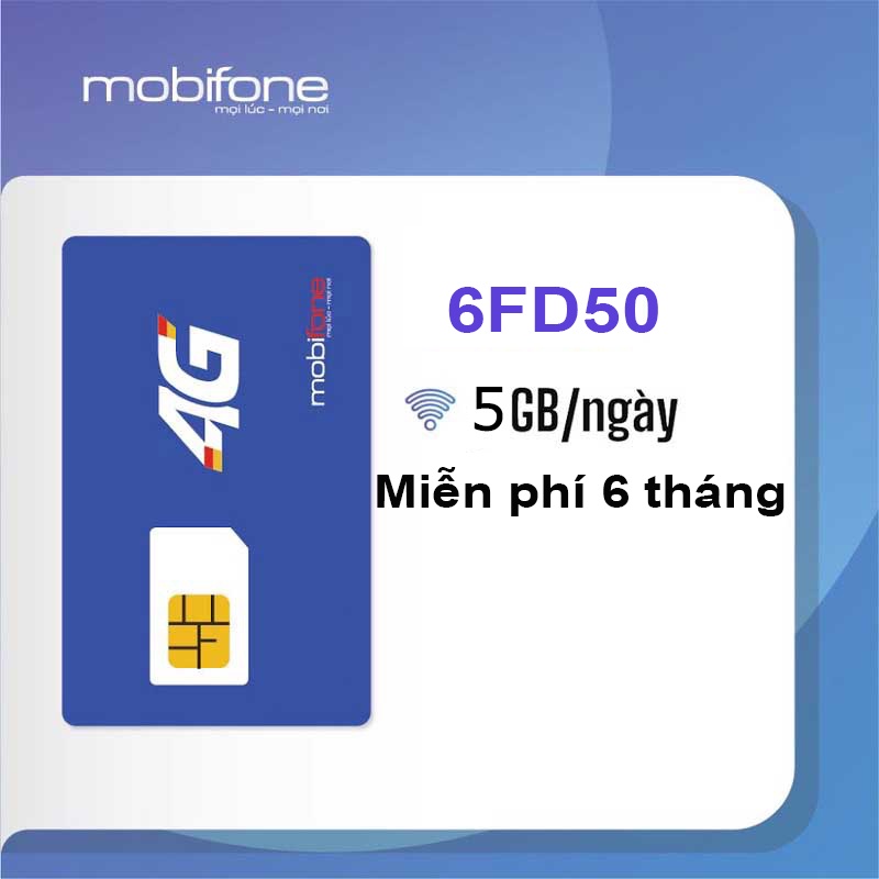 Sim 4G Mobifone 12FD50, 6FD50 Không Giới Hạn Data Ưu Đãi 5GB Tốc Độ Cao/ Ngày Trọn Gói Không Cần Nạp Tiền