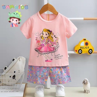 Bộ cộc tay công chúa cotton xuất hàn cho bé