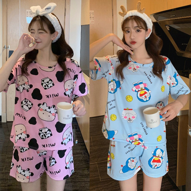 Bộ Đồ Ngủ Ngắn Tay Thời Trang Mùa Hè Dành Cho Nữ