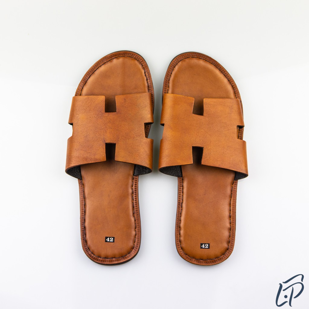 Dép da bò chữ H quai ngang - La Pelle DD688