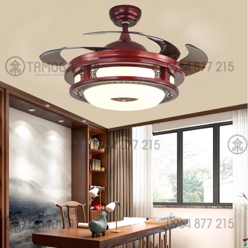Quạt có đèn, quạt cánh gỗ trang trí phòng khách HAPOVA TACOR 8026 + Tặng kèm khiển