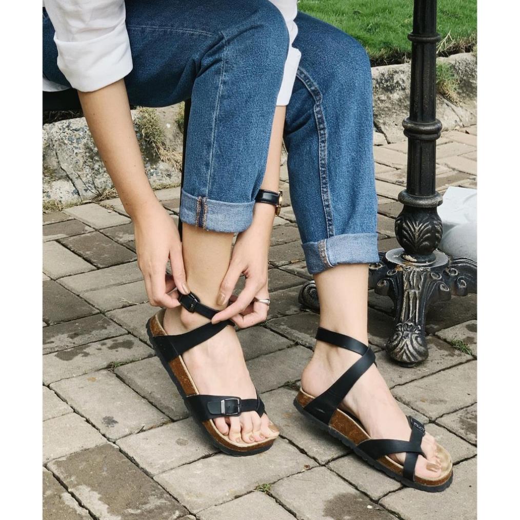 🐤 Giày Sandal Unisex HuuCuong xỏ ngón cổ cao đen đế trấu