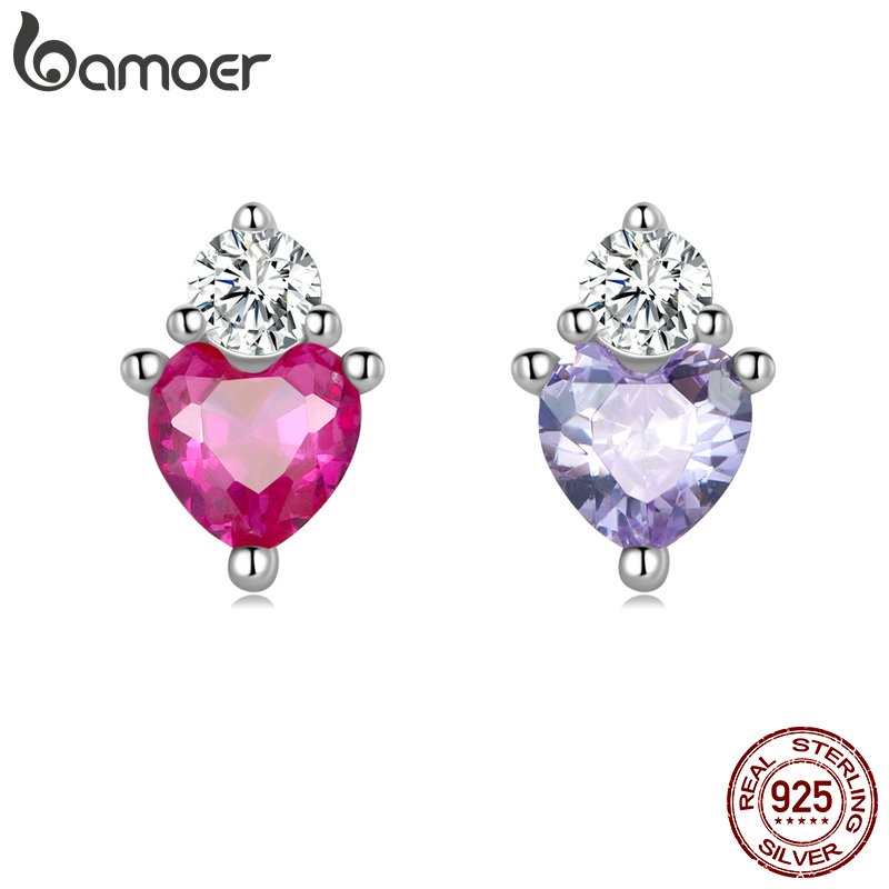 Khuyên tai BAMOER bạc 925 phối nhiều màu thời trang tùy chọn