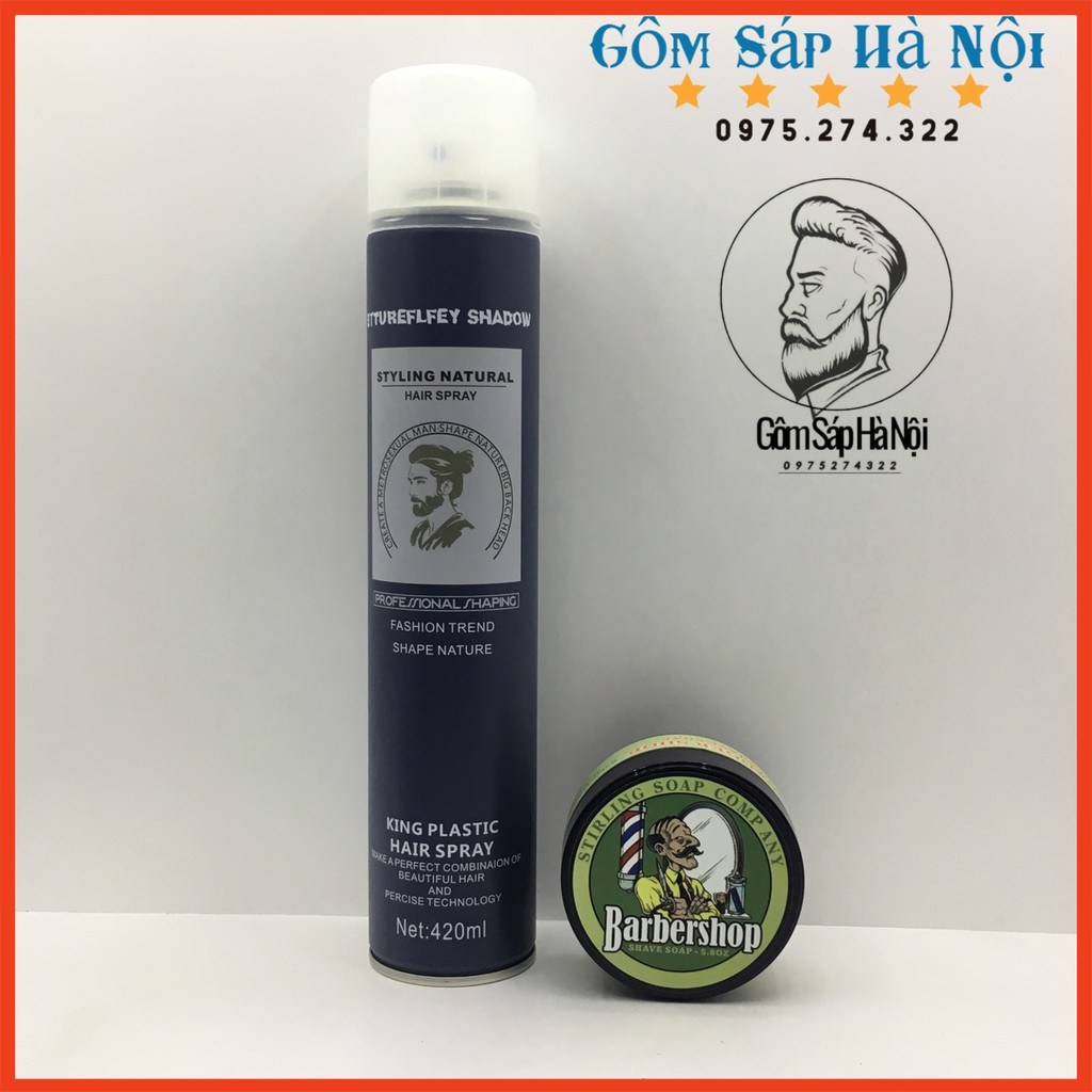 COMBO Gôm Xịt Tóc Butterfly Shadow 420ml-GIƯ NẾP CỤC TỐT + Sáp Vuốt Tóc BarberShop Shave Soap