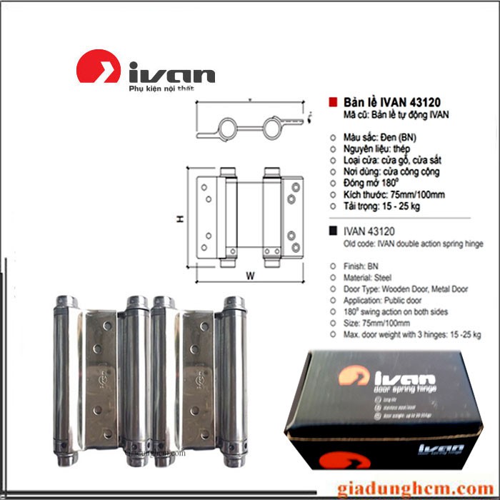 Bản lề cửa 2 chiều inox Ivan 1 bộ (2 cái) Loại A