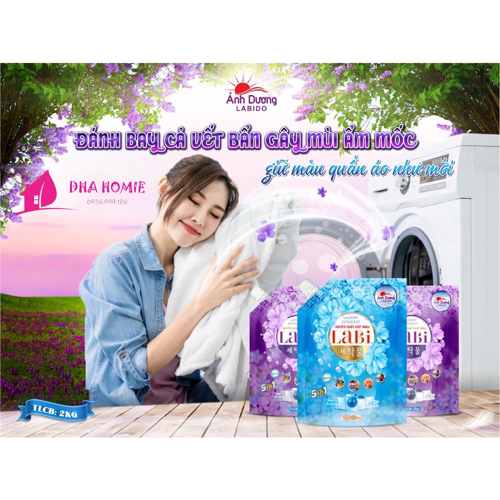 Nước Giặt Túi Labi Ánh Dương 2kg Loại Sạch Vết Bẩn Tốt Hơn 2 Lần, Lưu Hương Thơm Ngát