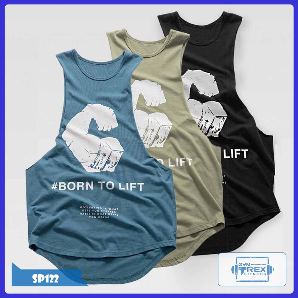 Áo tanktop tập gym nam vạt bầu BORN SP122, Áo ba lỗ gym thun cotton siêu mát [Gym T-Rex]