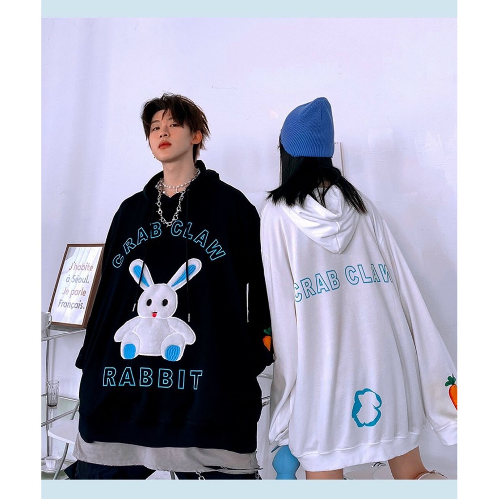 Áo hoodie unisex form rộng chất vải nỉ ngoại thỏ Crablaw cực dễ thương thời trang học đường