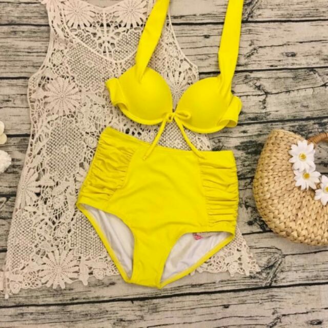Bikini áo ngực phối quần cạp cao nhún 2 bên( lướt qua xem thêm nhiều màu)