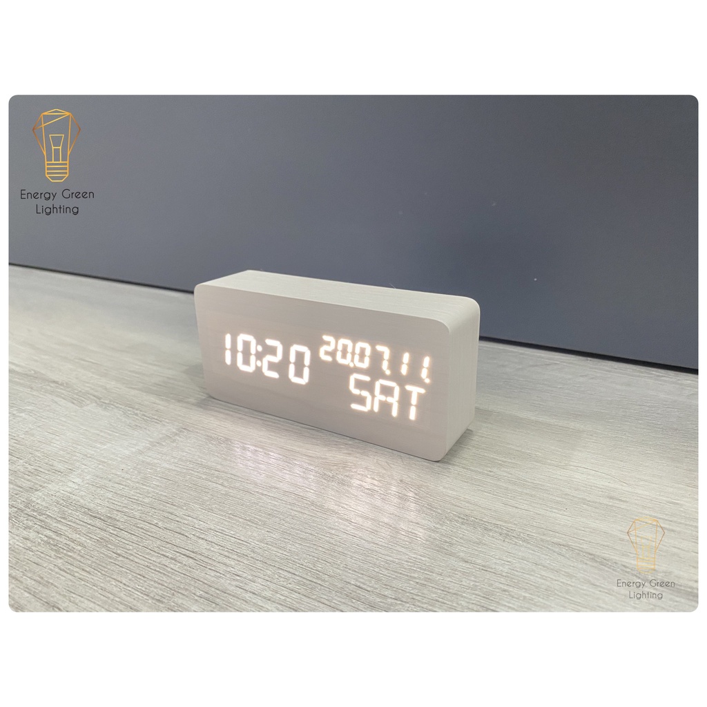 Đồng Hồ Gỗ Energy Green Lighting Led Để Bàn Hình Chữ Nhật DH-92 Hiển Thị Ngày Tháng Nhiệt Độ Cùng Lúc