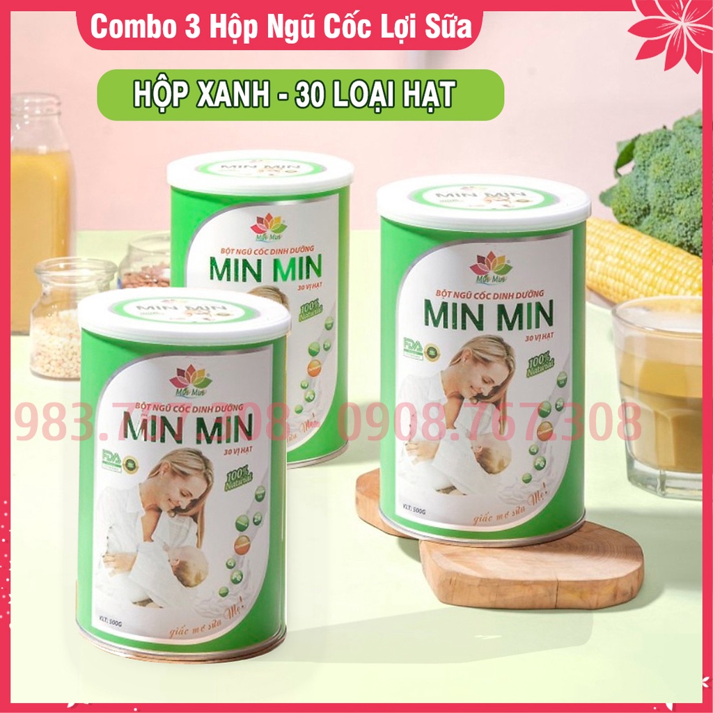 [COMBO 3 Hộp] Bột Ngũ Cốc Lợi Sữa Min Min 30 Loại Hạt - Ngũ Cốc MinMin Hộp Xanh