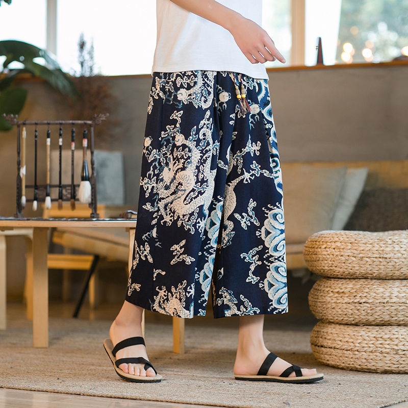 Quần ống rộng in họa tiết phong cách Trung Hoa thời trang sành điệu cho nam