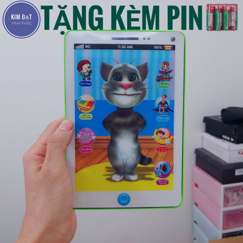 Đồ chơi máy tính bảng mèo tôm cảm ứng .Tặng kèm pin có tiếng việt . Điện thoại đồ chơi cho bé