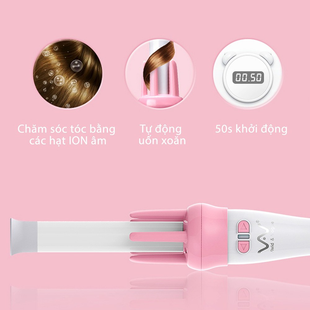 Máy uốn tóc xoăn xoay tự động 360 VIVID &amp; VOGUE chính hãng - Bảo hành 12 tháng.