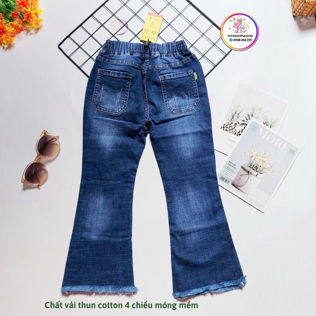 Quần jean ống loe bé gái vải jean thun co giãn mạnh 22 đến 40kg