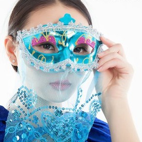 Mặt nạ nửa mặt có rèm che màu XANH phong cách nữ nhân anh hùng phim kjếm hiệp cổ trang dùng cho sự kiện,lễ hội